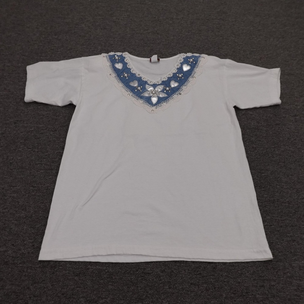 Vintage Cactus California Shirt Womens L White Beaded Lace Heart Yoke Padded Top